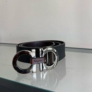 Salvatore Ferragamo Black Belt with Silver Buckle